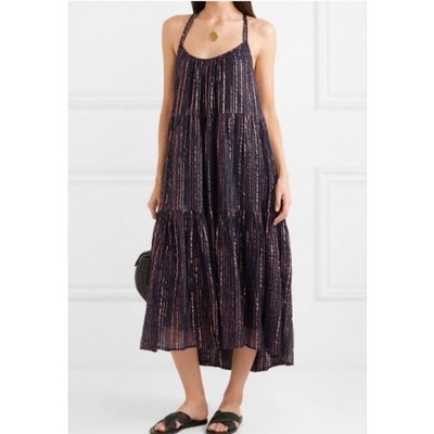 Ulla Johnson Samara Dress In Midnight Navy - Metallic Stripes - Tiered - Size 6