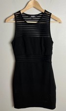 Lulus Black Mesh Panel Bodycon Mini Dress Sheer Stripes Size S JD6896 Sexy Women