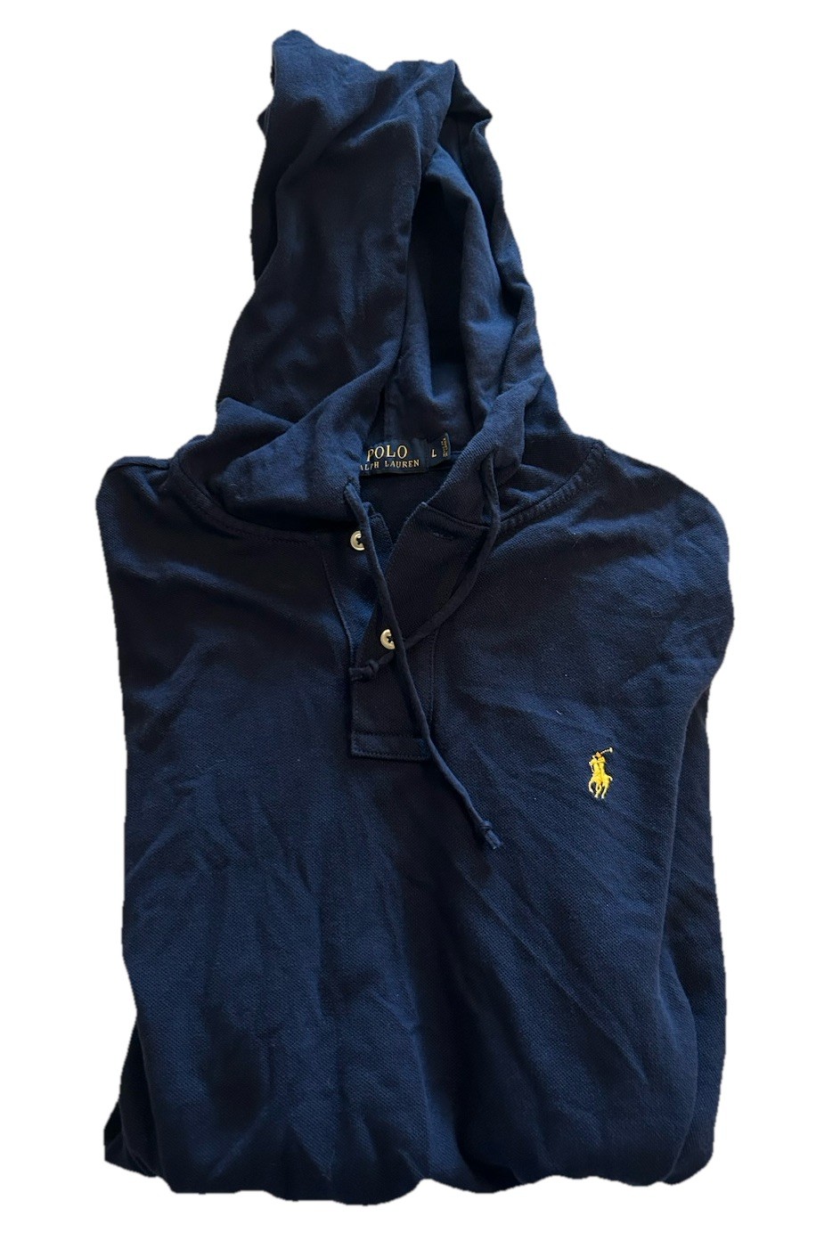 Polo Ralph Lauren nuova con etichetta felpa con cappuccio uomo grande blu pullover leggero giallo pony
