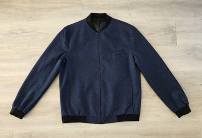 TOPMAN size 44 men s BLUE BOMBER JACKET black EXTRA LARGE pockets DENIM zip up