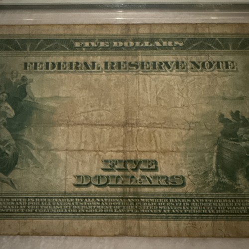 1914 $5 Federal Reserve Note Philadelphia Red Seal Large Note PMG 20 very fine - Picture 7 of 8