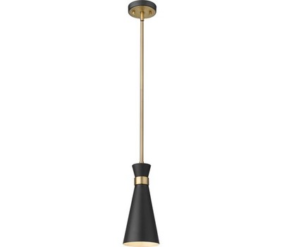 Z-Lite Soriano Mini Pendant, 1-Light 60 Watts, Matte Black and Heritage Brass