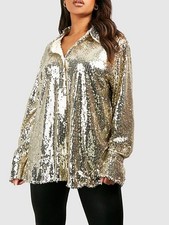 Boohoo Oversized Deep Cuff Sequin Shirt Size 18