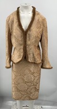 Escada Womens Gold Velvet Brocade jacquard Fur Trim Skirt Suit sz 38/42