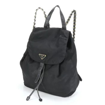 バッグ PRADA LEATHER TESSUTO NYLON BACKPACK Prada Tessuto Nylon Triangle Chain Backpack Shoulder Bag Black | eBay