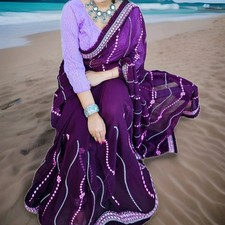 Indian Bollywood Georgette Party wear Sari chiffon Designer mirror work Saree