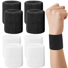 8 Pcs Sports Wrist Sweatbands for Men  Women, Absorbent Wrist Black,White