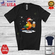 Sun Conure Santa Sunglasses Drinking Beer; Christmas Sun Conure Bird Lover Shirt