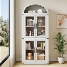 Modern Arched Shape Bookcase Open Display Shelf Bookshelf Cabinet with 4 Doors