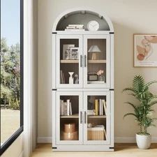Modern Arched Shape Bookcase Open Display Shelf Bookshelf Cabinet with 4 Doors