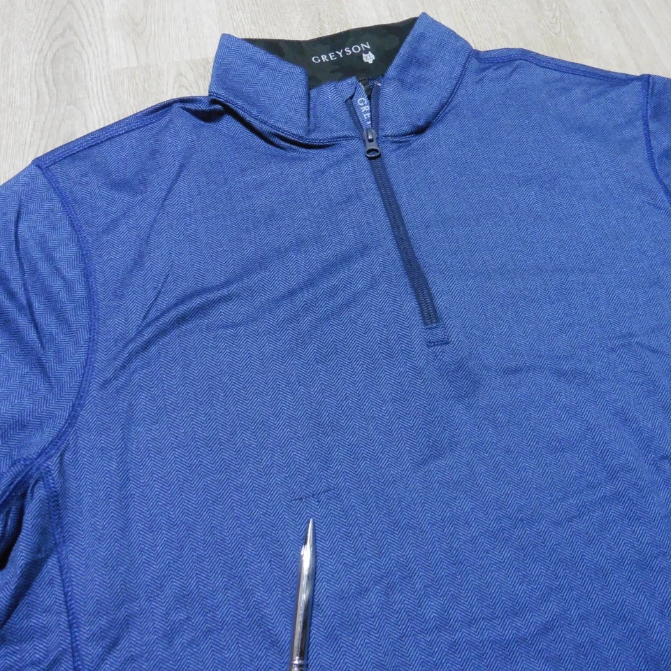 GREYSON Mens XL TATE MOCKNECK 1/4 ZIP PULLOVER BLUE BLACK HERRINGBONE GOLF - Image 2 of 4
