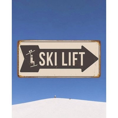 Ski Lift Tin Sign Wall Art Decor VTG Style Gift for Skiers White New Minor Dent