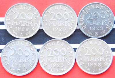 GERMAN 6x 200 MARK 1923 A - J Inflation Emergency WEIMAR 100 YEARS Old Coin Set
