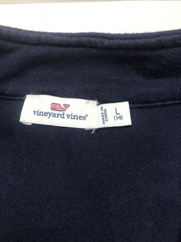 Vineyard Vines Kinder Mädchen Sweatshirt marineblau 1/4-Reißverschluss kariert Schultern blau Lg 14 - Bild 4 von 9