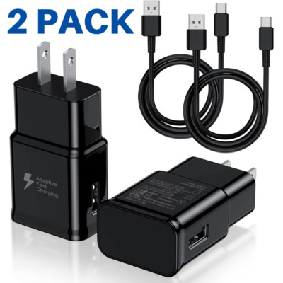 2 Pack USB C Wall Charger Block 4ft Type C Cable for Samsung Galaxy S9 S20 S21