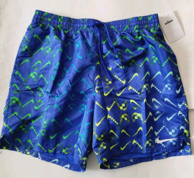 Nike Mens Swim Shorts Blue Digi Swoosh Logo NESSD516 Size Large 7 Volley shorts
