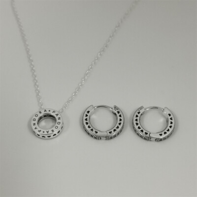 round necklace and pave hoop earrings set pandora pave UK