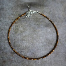 Natural Tiger Eye Beaded Necklace Yellow Tiger Stone Choker Healing Crystal