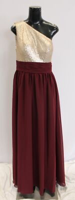 JJ's House Women A-Line One Shoulder Sequin Bridesmaid Dress CF6 Cabernet Size 8