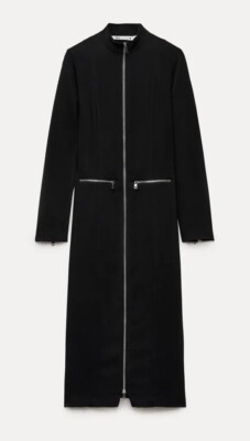 摆件08 ZARA WOMAN NWT $139 ZIPPER MIDI DRESS ZW COLLECTION BLACK