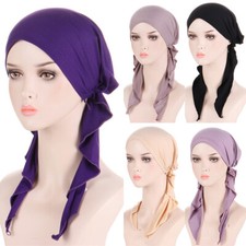 Pre-Tied Turban Hat Headwear Hair Loss Muslim Hijab Cancer Head Scarf Wrap Chemo