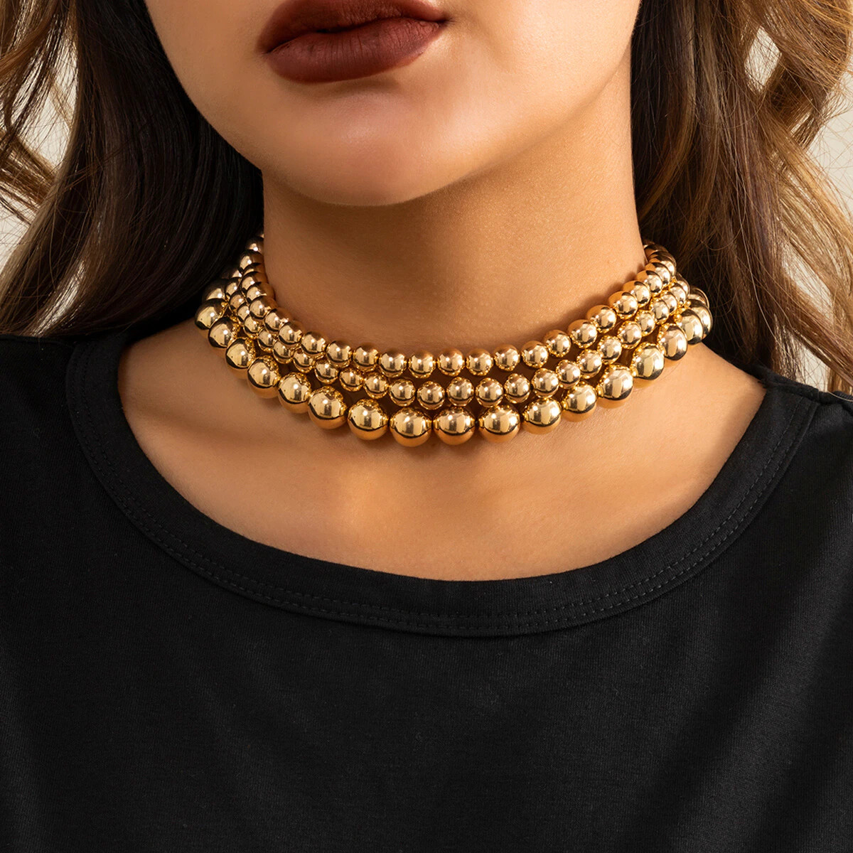 Women's Fashion Gold Or Silver Multilayer Ball Choker Boho Necklace 354