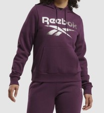 Reebok Women's Purple Metallic Foil Logo Pullover Fleece Hoodie Size S