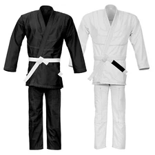 BJJ Gi Kimono, 100% cotton Ultra Light Jiu Jitsu Uniform White Black Canvas set