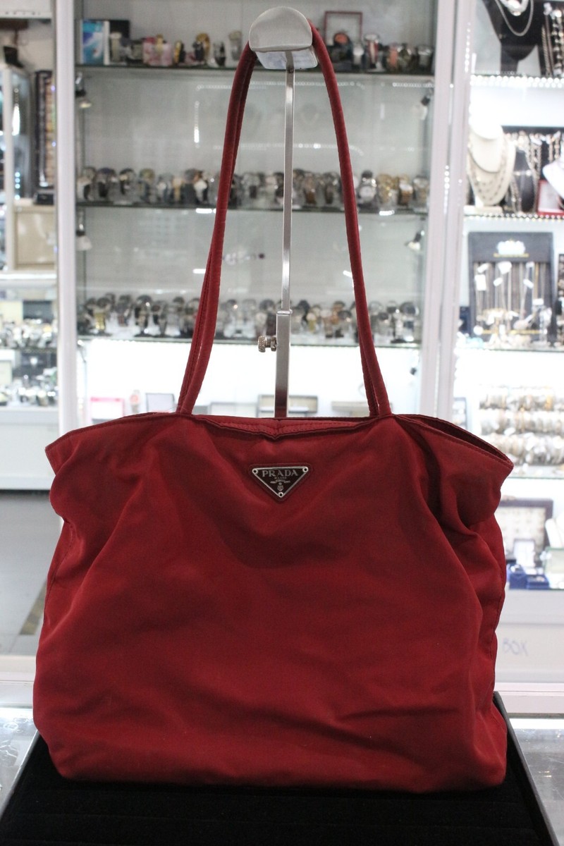 Vintage PRADA Tessuto City Tote Red Nylon Shoulder Bag | eBay UK