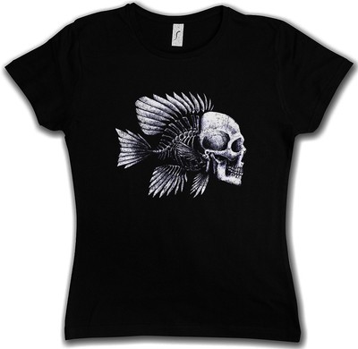 FISH SKULL DAMEN T-SHIRT Fischen Fischer Fisch Skelett Angeln Angler Schädel