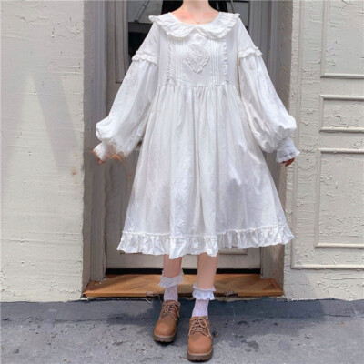 Princess  A-Line Dress Japanese Mori Girls RufflesDoll Collar Cute Long Dress
