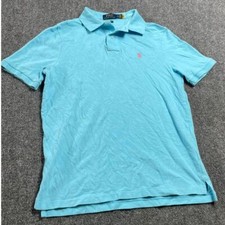 Men's Light Blue Polo Shirt Short Classic Fit Sleeve Collared Pullover Size S