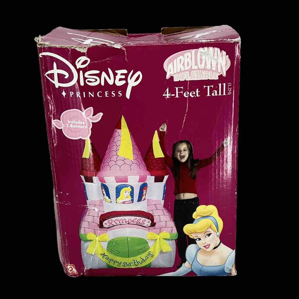 Castillo inflable de feliz cumpleaños princesa Disney de 4 pies de altura probado por aire Foto 2 de 4