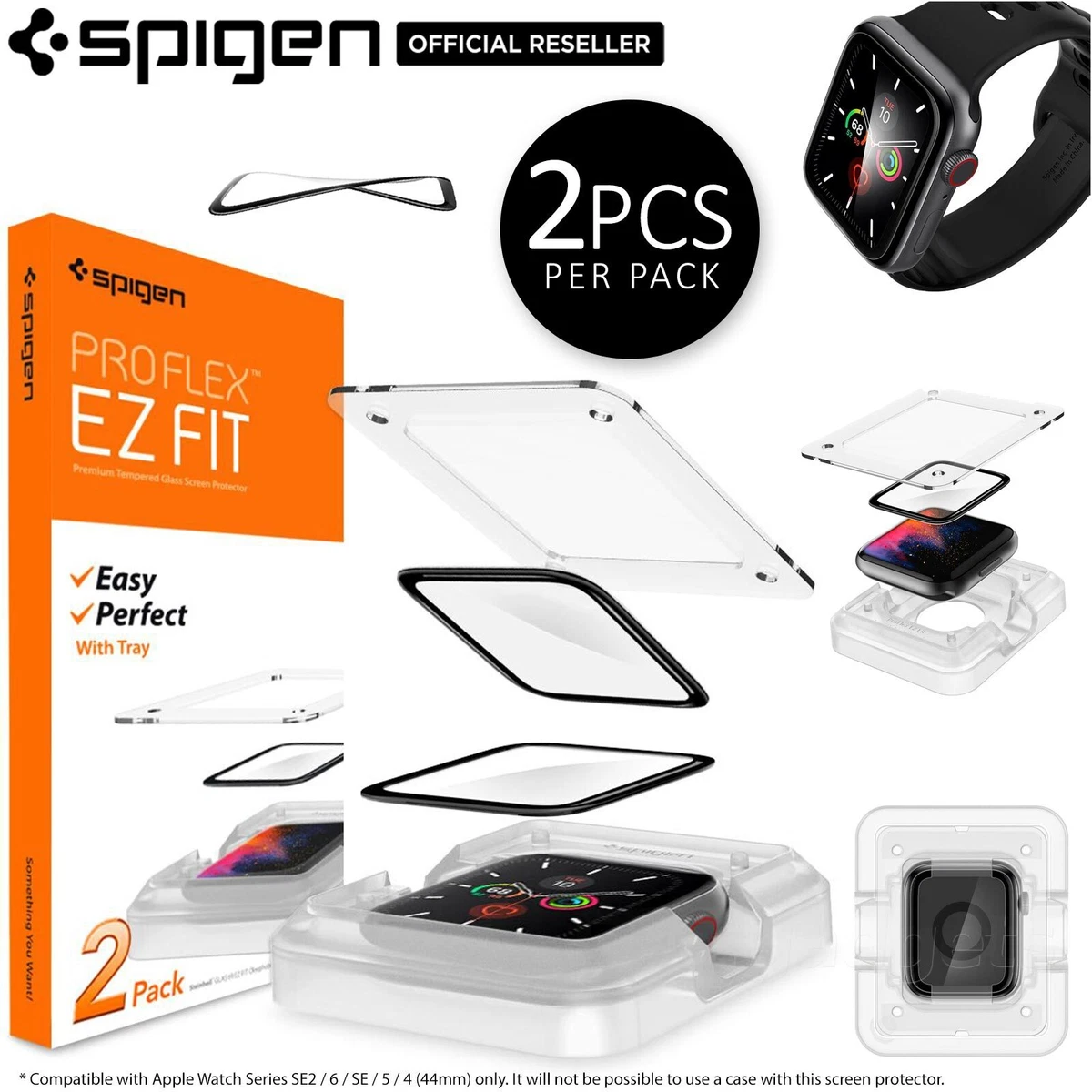 Galaxy Watch 6 (44mm) Screen Protector, Spigen [GlasTR EZ FIT] 2 Pack