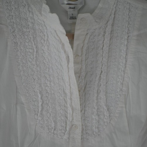 Talbots Damen Hemd weiß Kurzarm Button Down Größe L Stretch Spitzenbesatz - Bild 5 von 10