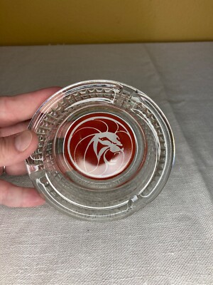 Vintage MGM Grand Hotel Casino Ashtray With Lion Logo Clear Glass