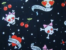 Snuggle Skull Fabric Piece Alexander Henry 11 x 44in Valentine Hearts Bones Goth