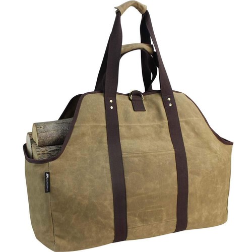 MYFIREPLACEDIRECT Waxed Canvas Log Carrier Tote Bag, Extra Large Durable - Picture 1 of 9