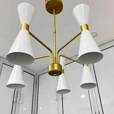 Mid Century Stilnovo 5 Arms Chandelier Light Modern Fixture Lamp Handmade Decor