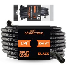 100 Ft 14 Split Wire Loom Tubing - 100 Pcs 4 Nylon Zip Ties Combo Black