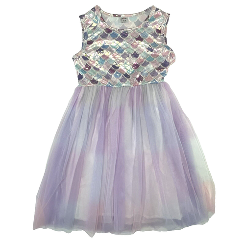 Tulle Mermaid Scale Top Party Dress Sleeveless Pastel Purple Pink Blue Girl 7/8