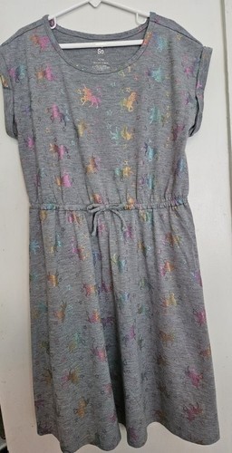 * SO Gray Unicorn Print Short Sleeved Dress Girls Size 14 - Picture 4 of 5