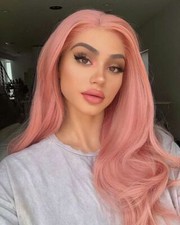 Long Peach Wavy Lace Front Wig Pink Lace Wigs Natural Hairline Synthetic Hair US