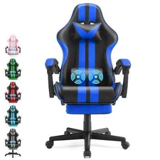 Blue Gaming Chair with Footrest