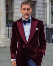 Vintage Men Velvet Smoking Coat Jackets Robe Shawl Lapel Tuxedo Blazer Tailored