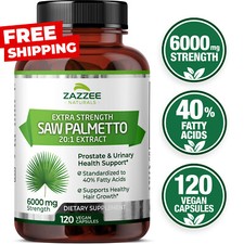 Zazzee Extra Strength Saw Palmetto 20:1 Extract, 6000 mg Strength, 120 Capsules