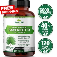 Zazzee Extra Strength Saw Palmetto 20:1 Extract, 6000 mg Strength, 120 Capsules