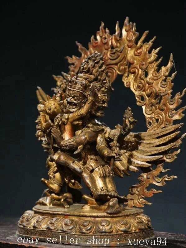 11.8" Antiguo Budismo Tibetano Bronce Dorado Hayagriva Buda Retroiluminación Estatua Foto 2 de 4