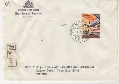 POSTAL HISTORY San Marino 1965 recommended first day 500 airmail ref 69