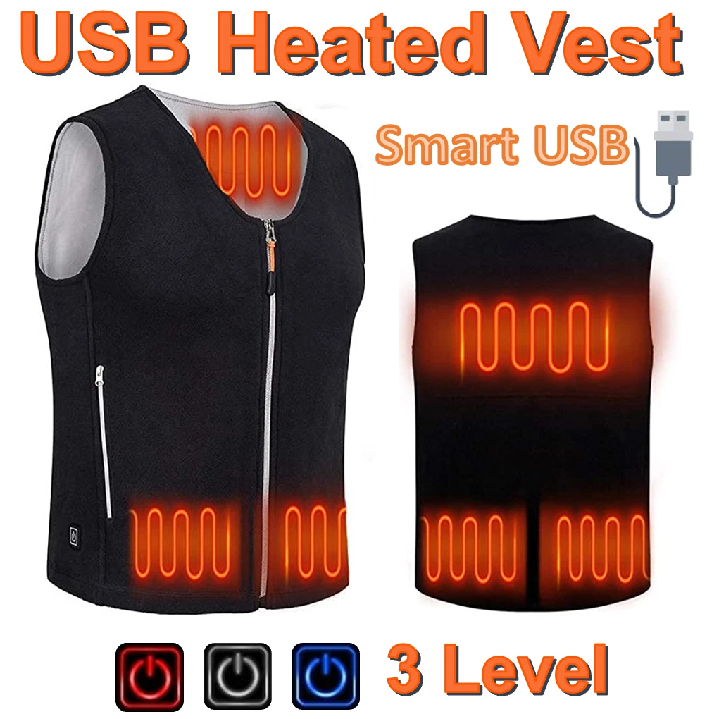 Heated Vest Warm Body Thermal Electric USB Jacket Men Women Heating Coat XL Size